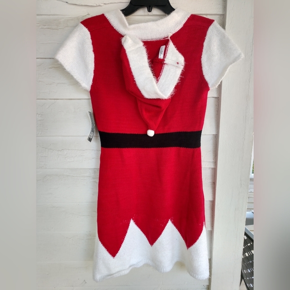 Allison Brittney 2pc Santa Knit Dress with Hat Faux Feathers Pom Poms Size Small - Picture 4 of 16